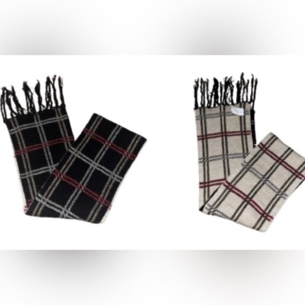 Black, tan and red plaid scarf